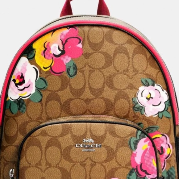 Court Backpack In Signature Canvas With Vintage Rose Print. - Picture 2 of 5